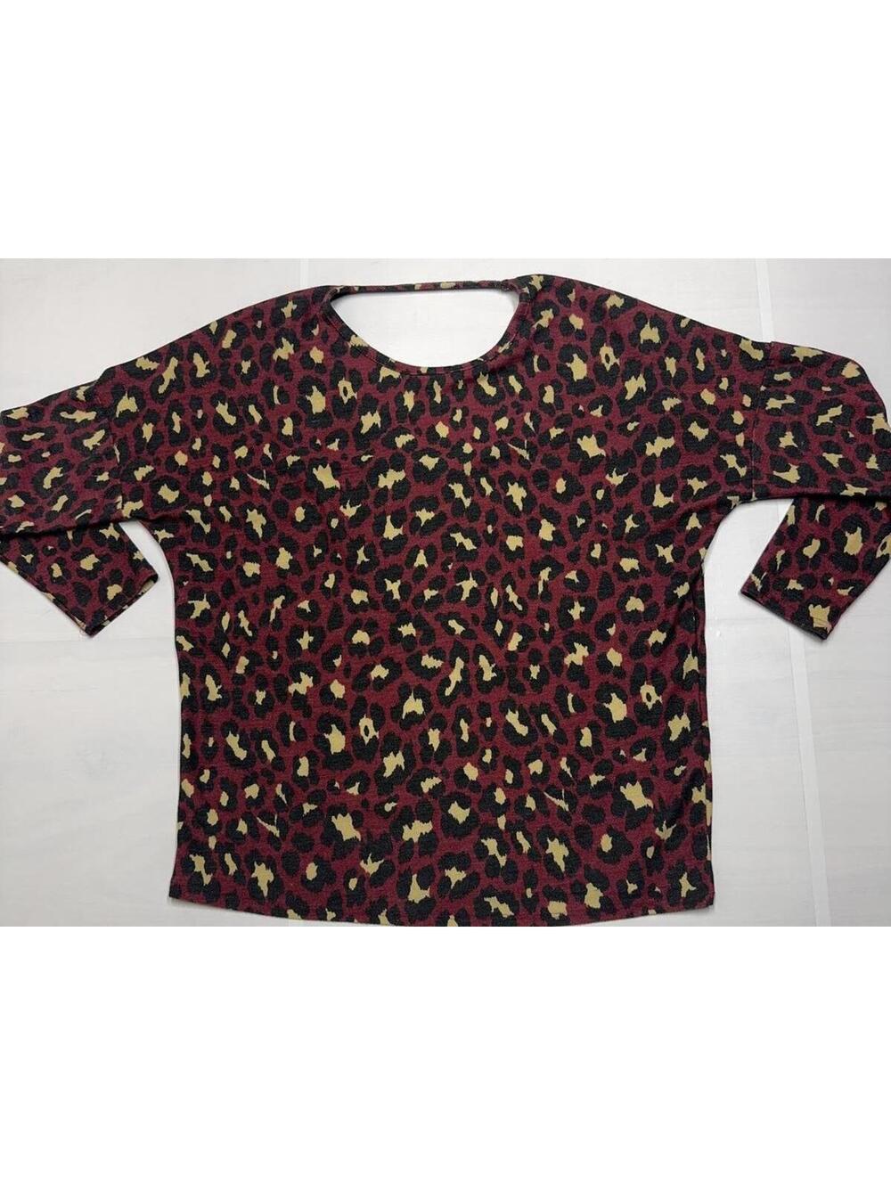 CY Fashion Women Small Red Leopard Print Strappy Back Batwing Tunic Top Small